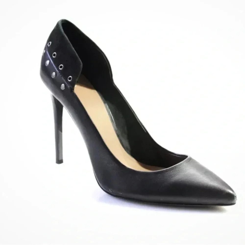 Joes Womens Back Studded Stiletto Heel Leather Black Size 8.5